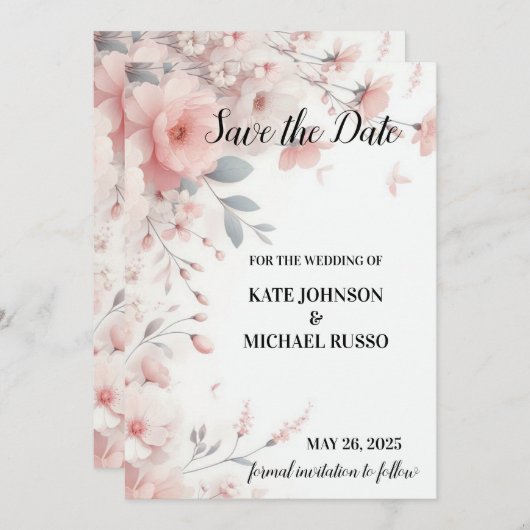 Elegant Floral Wedding Save The Date (Voorkant / Achterkant)