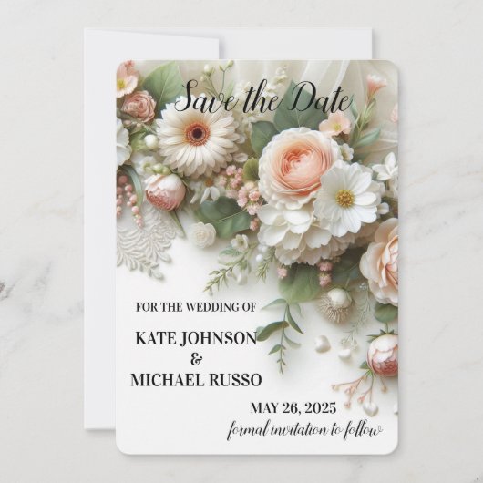 Elegant Floral Wedding Save The Date (Voorkant)