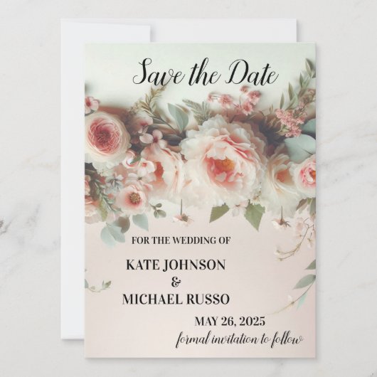Elegant Floral Wedding  Save The Date (Voorkant)