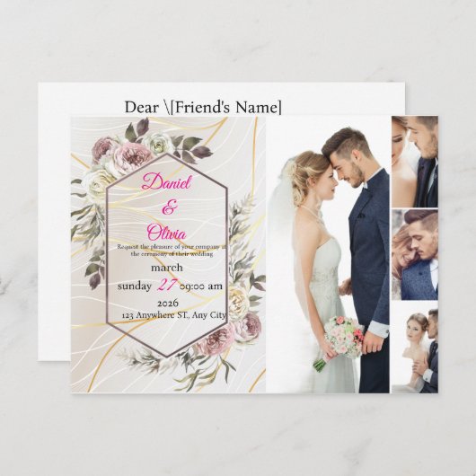 Elegant Floral Wedding Uitnodiging Briefkaart (Voorkant / Achterkant)