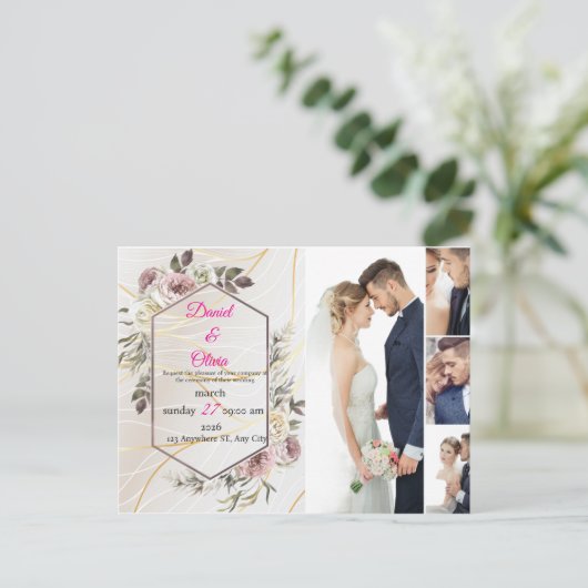 Elegant Floral Wedding Uitnodiging Briefkaart (Staand voorkant)