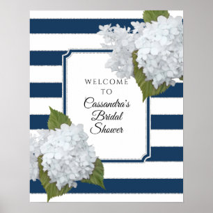 Elegant Floral Welkom Moderne marine White Stripe Poster