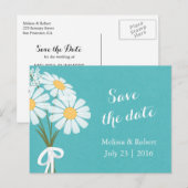 Elegant Floral White Daisies Blauwgroen Save the D Aankondigingskaart (Voorkant / Achterkant)