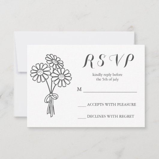 Elegant Floral White Daisies Bouquet RSVP Wedding (Voorkant)