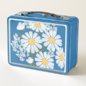 Elegant Floral White Daisies op blauw (Achterkant)