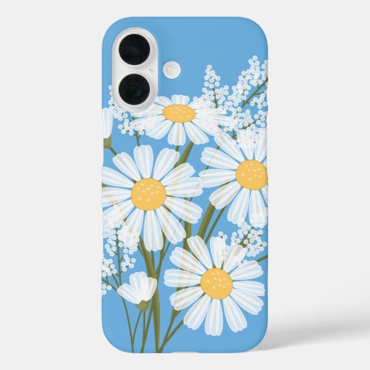 Elegant Floral White Daisies op blauw Case-Mate iPhone Case (Achterkant)
