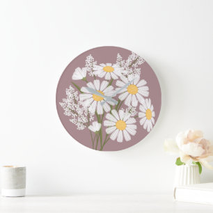 Elegant Floral White Daisies over Rosy Brown Grote Klok