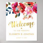 Elegant Floral White Gold Welkom Weduwschap Poster (Voorkant)