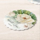 Elegant Floral White Magnolia Names Script Weddens Kartonnen Onderzetters (Gekanteld)