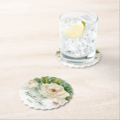 Elegant Floral White Magnolia Names Script Weddens Kartonnen Onderzetters (Insitu)