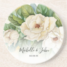 Elegant Floral White Magnolia Script Names Weddens