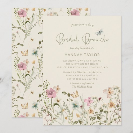 Elegant Floral Wildflower Boho Bridal Brunch Kaart (Voorkant / Achterkant)