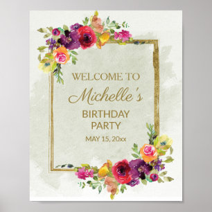 Elegant  Floral Women's Birthday Welcome Poster