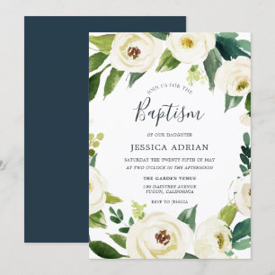 Elegant Floral Wreath Baptism Christening Invite Kaart