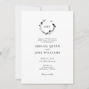 Elegant Floral Wreath Classic Wedding Invitation Kaart
