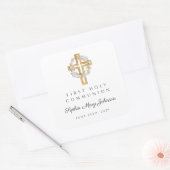 Elegant Floral Wreath Cross Girl Eerste Communie Vierkante Sticker (Envelop)