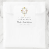 Elegant Floral Wreath Cross Girl Eerste Communie Vierkante Sticker (Tas)