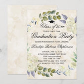 Elegant Floral Wreath Graduation Party Kaart (Voorkant / Achterkant)