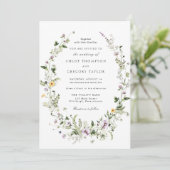 Elegant Floral Wreath Greenery Wedding Invitation Kaart (Staand voorkant)