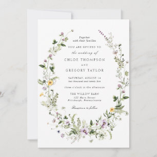 Elegant Floral Wreath Greenery Wedding Invitation Kaart