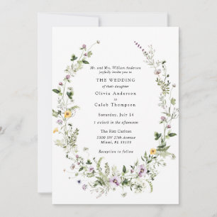 Elegant Floral Wreath Greenery Wedding Invitation Kaart