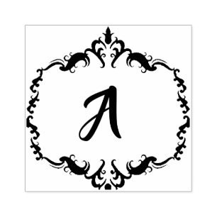 Elegant Floral Wreath Monogram Rubberstempel