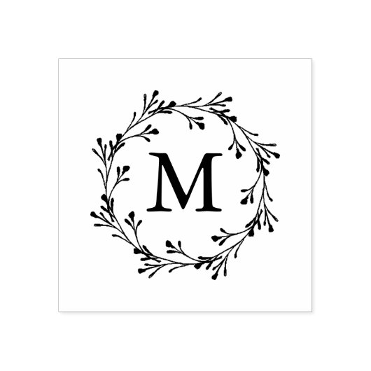 Elegant Floral Wreath Monogram Rubberstempel (Afrduk)