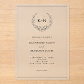 Elegant Floral Wreath Monogram Wedding Acryl Uitnodigingen (Voorkant)