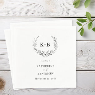 Elegant Floral Wreath Monogram Wedding Servet