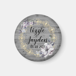 Elegant Floral Wreath Rustic Wedding Magneet