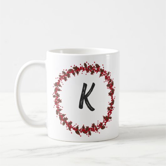 Elegant Floral Wreator Monogram Initiaal Kerstmis Koffiemok (Links)