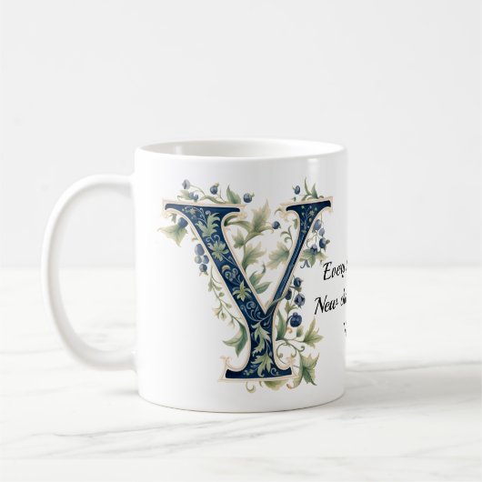Elegant Floral Y Monogram Coffee Mug (Gauche)
