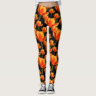 Elegant Floral Yellow-and-Red Streked Tulips Leggings