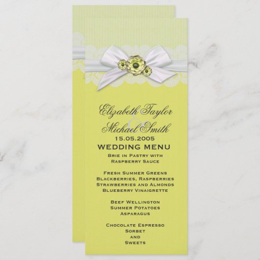 Élégant Floral Yellow Ribbon Menu Mariage (Devant / Derrière)