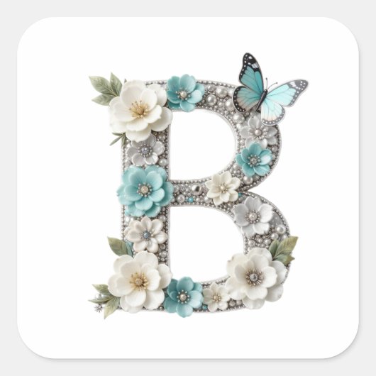 Elegant Floral Your Monogram B Paper Stickers (Devant)