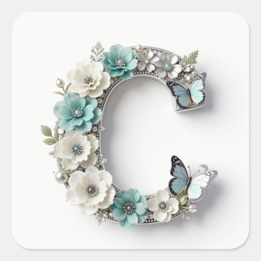 Elegant Floral Your Monogram C Paper Stickers (Devant)