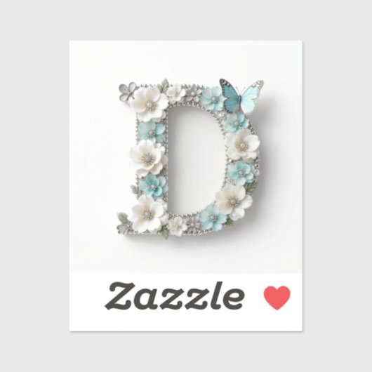 Elegant Floral Your Monogram D Vinyl Stickers (Feuille)