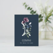 Elegant Floral Zodiac Star Sign Gemini Briefkaart (Staand voorkant)