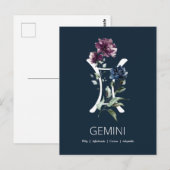 Elegant Floral Zodiac Star Sign Gemini Briefkaart (Voorkant / Achterkant)