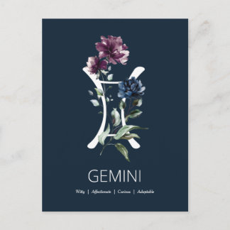 Elegant Floral Zodiac Star Sign Gemini Briefkaart