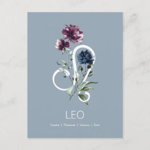 Elegant Floral Zodiac Star Sign Leo Briefkaart