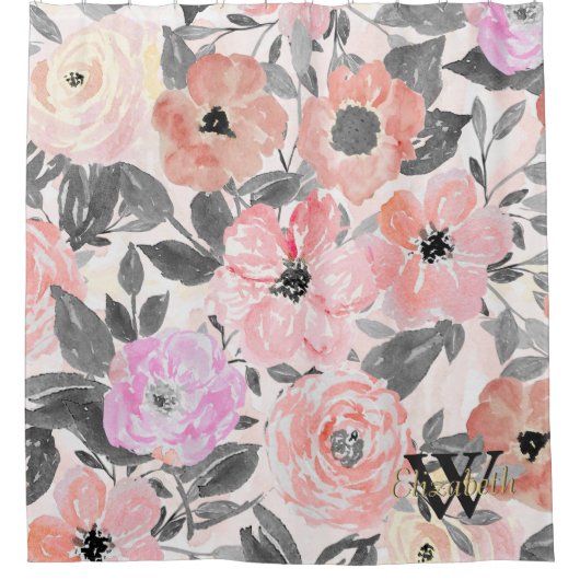 Elegant florale waterverf douchegordijn (Voorkant)