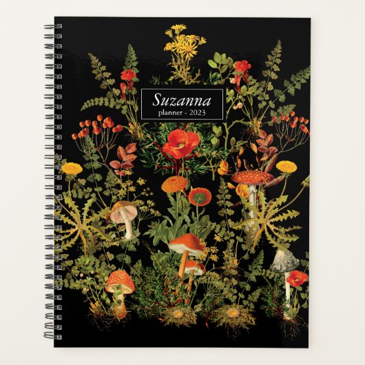 Élégant Florales Noires Botaniques Carnet d'automn (Devant)