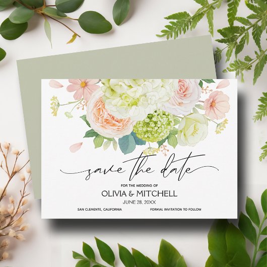 Elegant Florals op Sage Wedding Save The Date