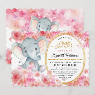 Elegant FloralWatercolor Cute Elephant Baby shower Kaart