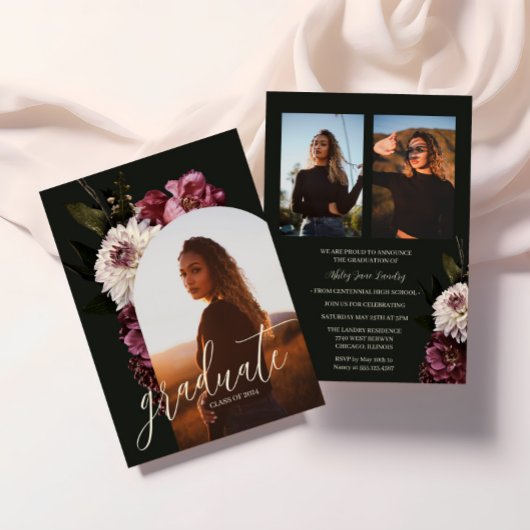 Élégant Flore foncée Faire-part de graduation