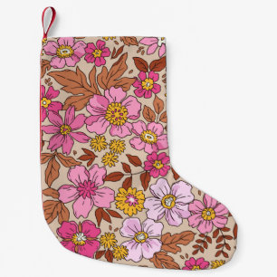 Elegant floreel patroon in kleine handtekenbloemen kerstsok