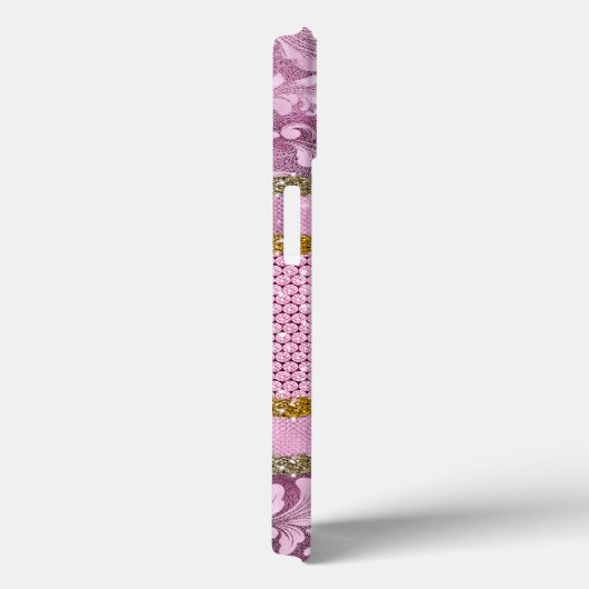 Elegant floreus Paars roze goudmonogram Case-Mate iPhone Case (Achterkant / Rechts)