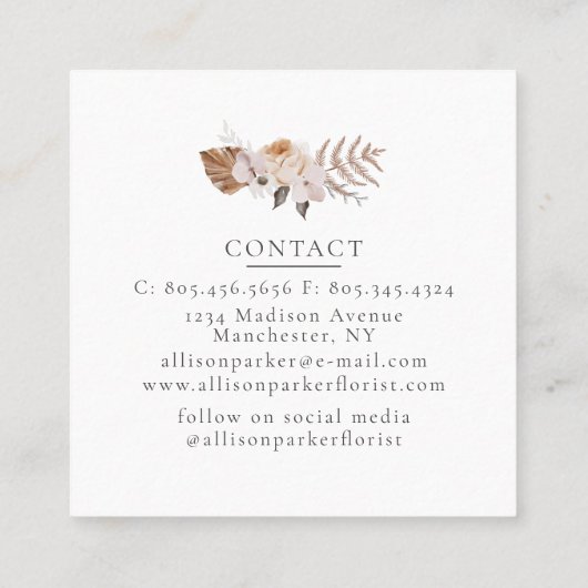 Elegant Florist Floriculturist Visitekaartje (Achterkant)