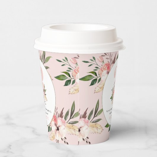 Elegant florroze verjaardag papieren bekers (Rechts)